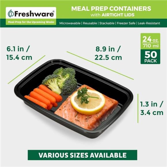 Meal Prep Containers 50 Pack Food Storage Bento Box BPA Free Microwave Safe - Picture 2 of 7